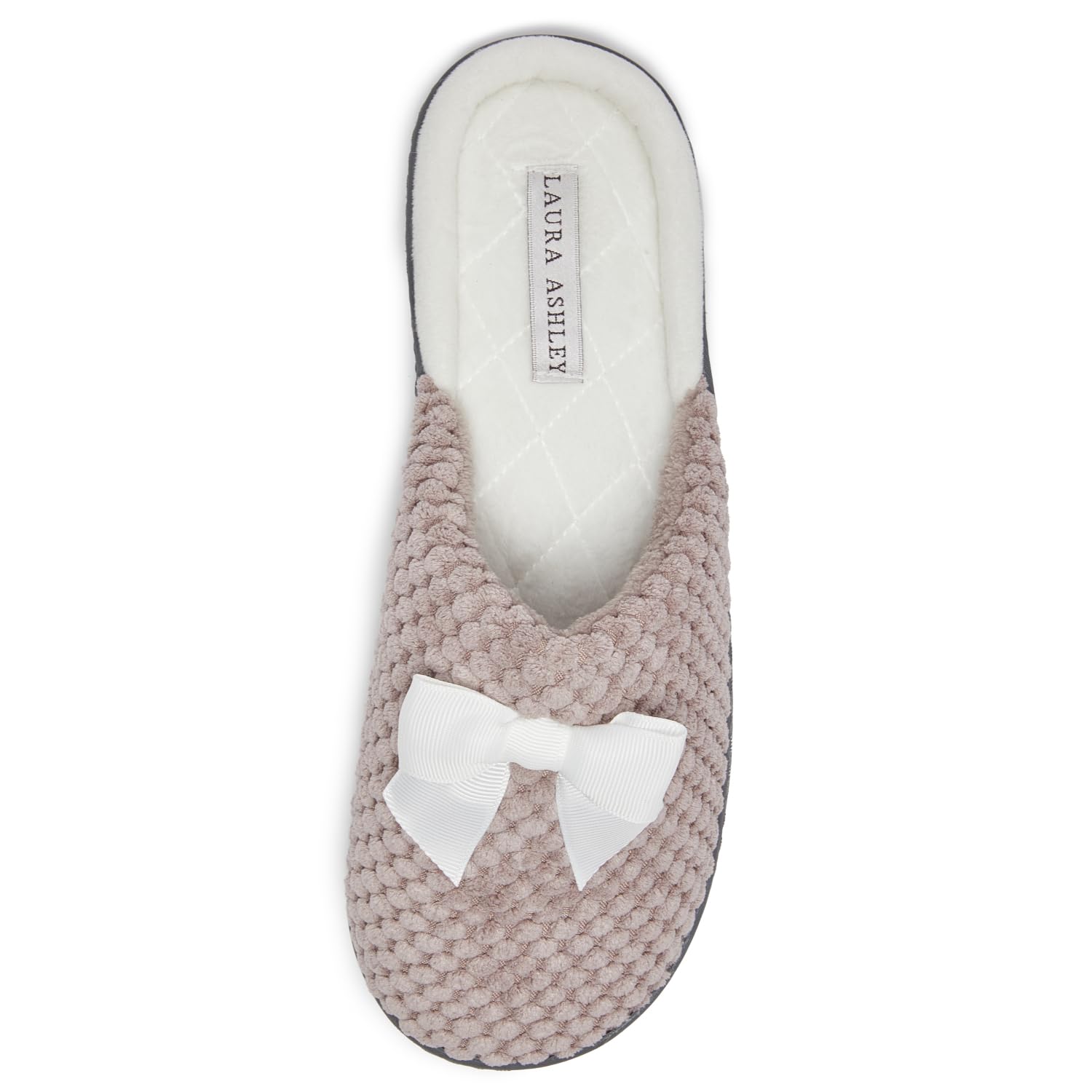 Laura Ashley Rugged Spa Slipper with Bow | Cozy Memory Foam Hard Bottom Slippers for Women | Warm House Shoes