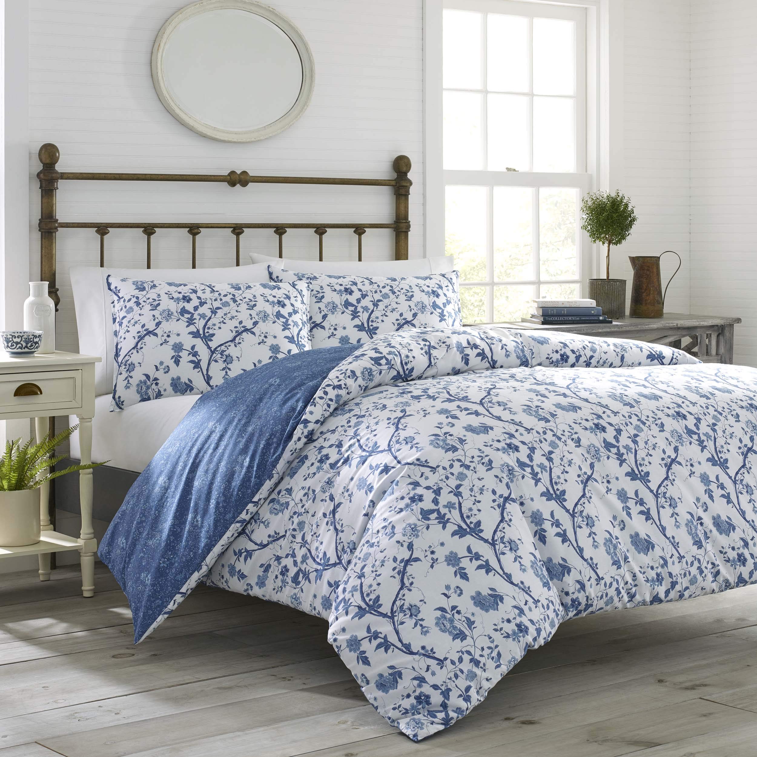 Laura Ashley Home Elise Duvet Cover Set for Full/Queen Beds, Medium Blue, OEKO-TEX STANDARD 100 Comfortable and Durable